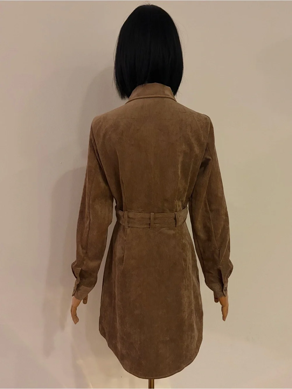 NWT Francesca's Mi Ami Camel Corduroy Belted Shirt Dress M Fits S Brown Mini⁠